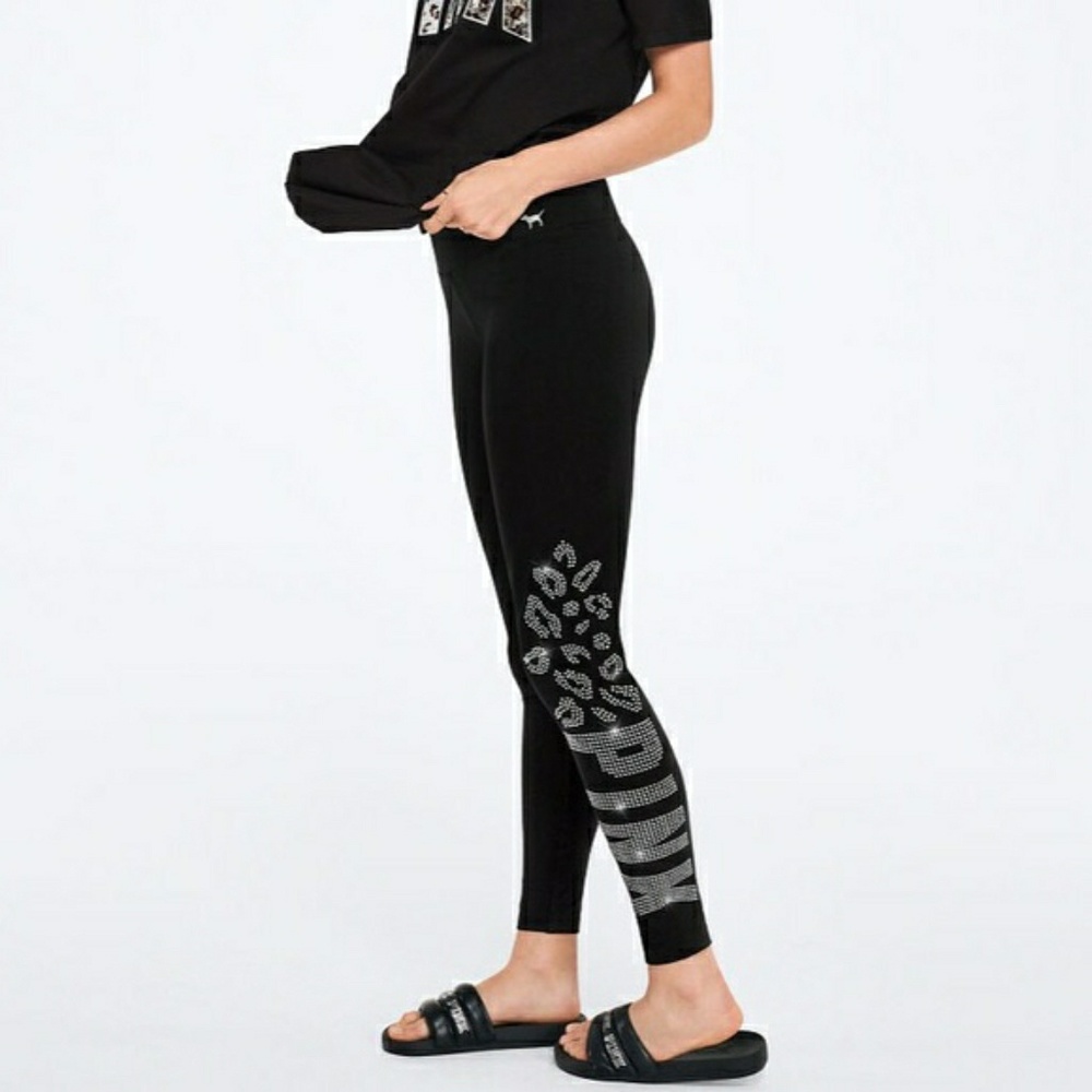 VS Pink bling cotton leggings with animal print